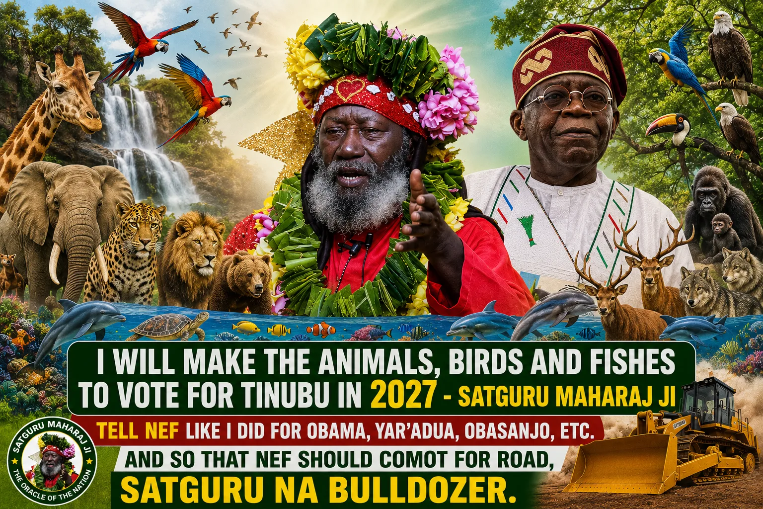 I will Make The Animals, Birds And Fishes To Vote For Tinubu In 2027 - Satguru Maharaj Ji Tell NEF Like I Did For Obama, Yar'adua, Obasanjo, Etc. AND So That NEF Should Comot For Road, Satguru Na Bulldozer