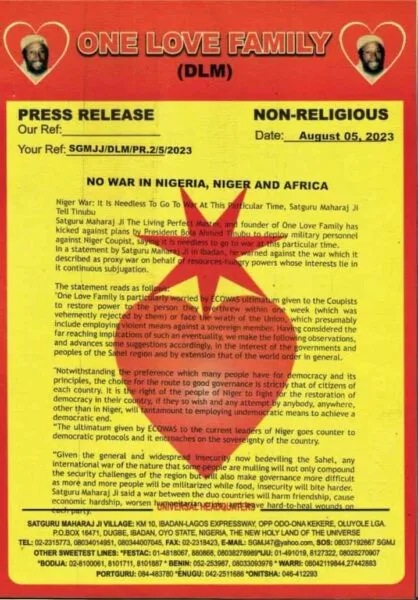 No War In Nigeria, Niger And Africa