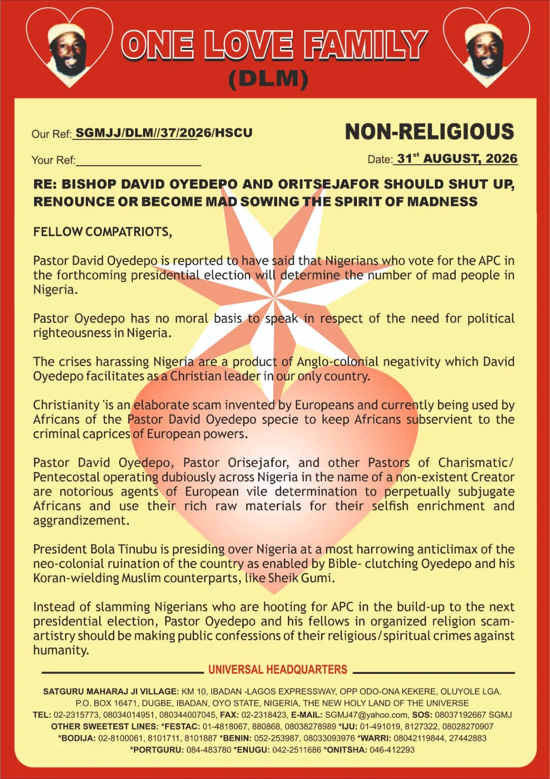 RE: Bishop David Oyedepo And Oritsejafor Should Shout Up, Renounce Or Become Mad Sowing The Spirit Of Madness