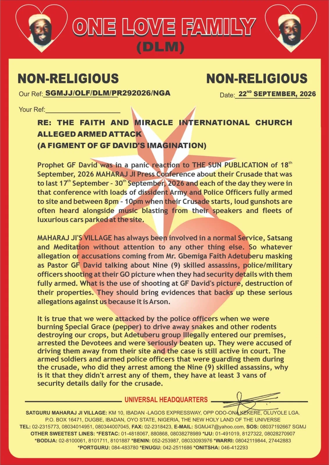 The Faith And Miracle Interational Church Alleged Armed Attack (A Figment Of GF David's Imagination)
